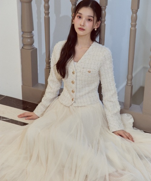 polaura(ポローラ)の「プリーツチュールマーメイドスカート(スカート・レディース・ブラック/オフホワイト・S/M)」の7枚目の写真