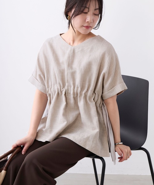 MICA&DEAL（マイカ＆ディール）の「ヘンプポンチョブラウス（シャツ/ブラウス・レディース・ブラック/グレイッシュベージュ・FREE）」の3枚目の写真