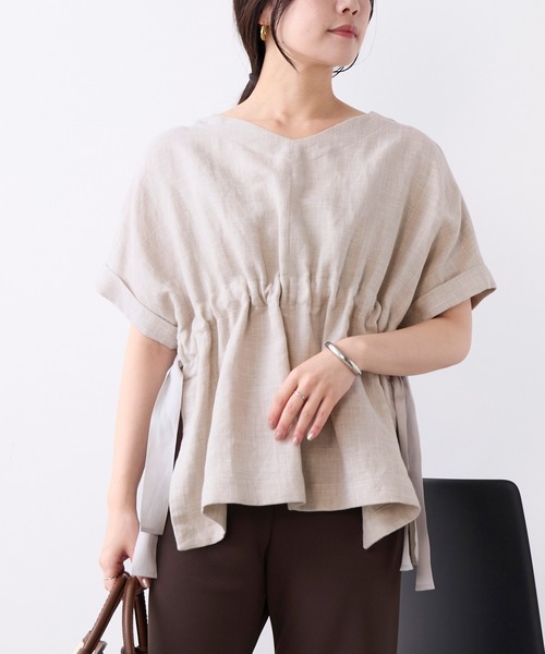 MICA&DEAL（マイカ＆ディール）の「ヘンプポンチョブラウス（シャツ/ブラウス・レディース・ブラック/グレイッシュベージュ・FREE）」の7枚目の写真