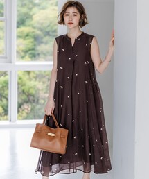 シアーワッシャー 刺繍 ワンピース