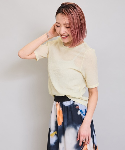 LHELBIE(レルビエ)の「シアーサッカートップス(Tシャツ/カットソー・レディース・イエロー/オフホワイト/ブラック/ピンク・M)」の17枚目の写真