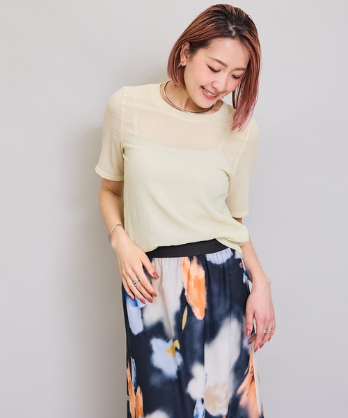 LHELBIE(レルビエ)の「シアーサッカートップス(Tシャツ/カットソー・レディース・イエロー/オフホワイト/ブラック/ピンク・M)」の5枚目の写真