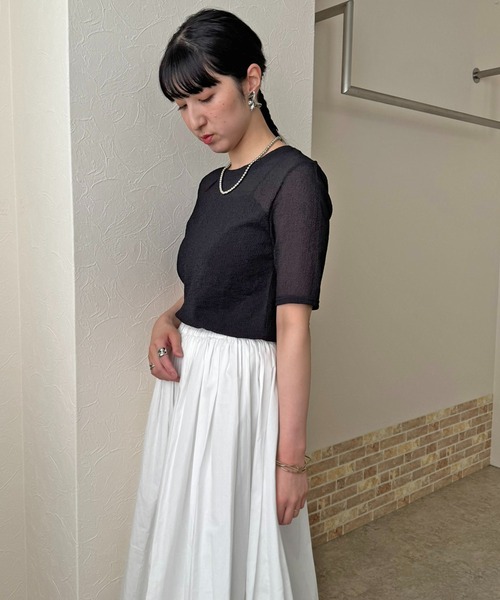 LHELBIE(レルビエ)の「シアーサッカートップス(Tシャツ/カットソー・レディース・イエロー/オフホワイト/ブラック/ピンク・M)」の16枚目の写真