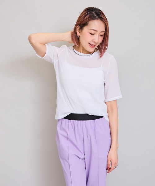 LHELBIE(レルビエ)の「シアーサッカートップス(Tシャツ/カットソー・レディース・イエロー/オフホワイト/ブラック/ピンク・M)」の12枚目の写真