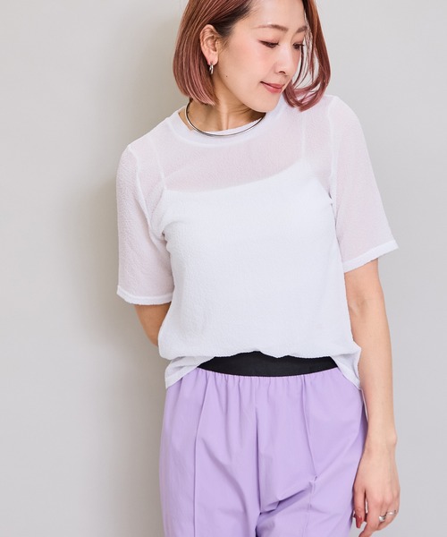 LHELBIE(レルビエ)の「シアーサッカートップス(Tシャツ/カットソー・レディース・イエロー/オフホワイト/ブラック/ピンク・M)」の11枚目の写真