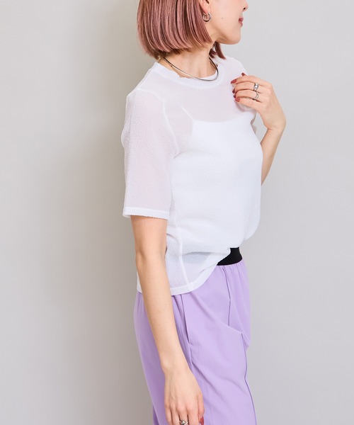 LHELBIE(レルビエ)の「シアーサッカートップス(Tシャツ/カットソー・レディース・イエロー/オフホワイト/ブラック/ピンク・M)」の13枚目の写真