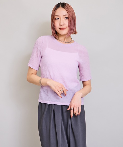 LHELBIE(レルビエ)の「シアーサッカートップス(Tシャツ/カットソー・レディース・イエロー/オフホワイト/ブラック/ピンク・M)」の21枚目の写真
