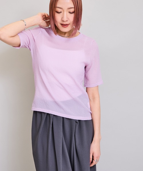 LHELBIE(レルビエ)の「シアーサッカートップス(Tシャツ/カットソー・レディース・イエロー/オフホワイト/ブラック/ピンク・M)」の20枚目の写真