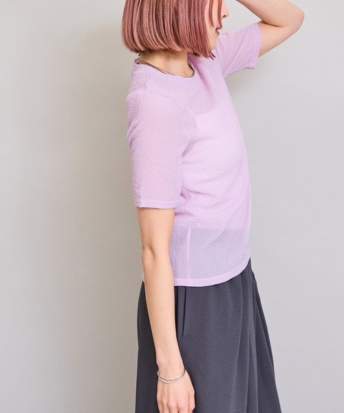 LHELBIE(レルビエ)の「シアーサッカートップス(Tシャツ/カットソー・レディース・イエロー/オフホワイト/ブラック/ピンク・M)」の22枚目の写真