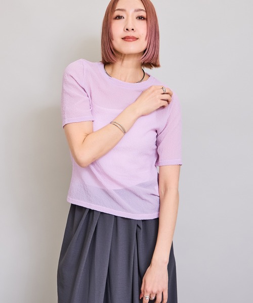 LHELBIE(レルビエ)の「シアーサッカートップス(Tシャツ/カットソー・レディース・イエロー/オフホワイト/ブラック/ピンク・M)」の8枚目の写真