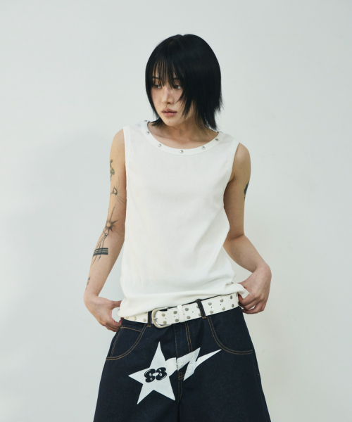SCALLYWAG（スカリーワグ）の「ネックラインスタッズスリーブレス[ホワイト]（Tシャツ/カットソー・レディース・その他・MEDIUM/LARGE）」の8枚目の写真