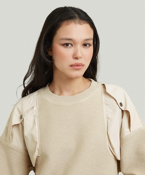 G-STAR(ジースター)の「Mixed Media Sweater/異素材ミックスパネルデザインオーバーサイズスウェット/トレーナー(スウェット・レディース・ベージュ/ネイビー・MEDIUM/SMALL/X-SMALL)」の4枚目の写真