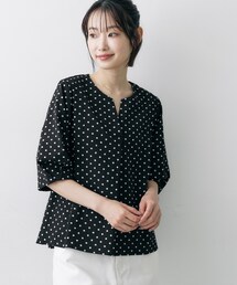 【セットアップ可/UVカット】サッカー素材 キーネックブラウス