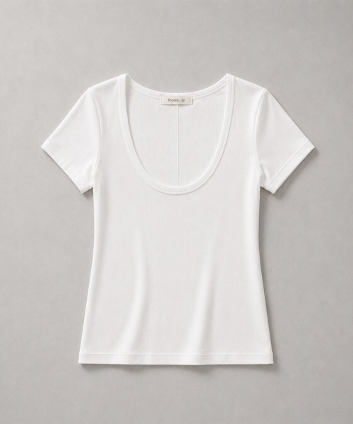 THEODORIC.dy(セオドリックディ)の「ラウンドネック フィットTシャツ(Tシャツ/カットソー・レディース・ライトピンク/アイボリー/ブラック・FREE)」の2枚目の写真