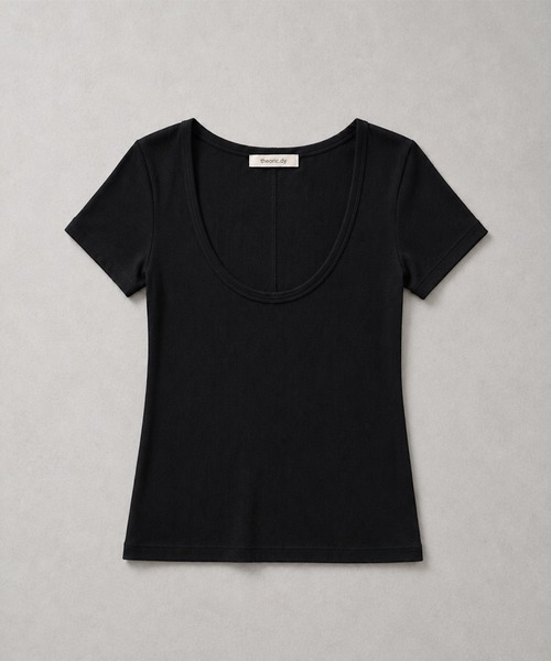 THEODORIC.dy(セオドリックディ)の「ラウンドネック フィットTシャツ(Tシャツ/カットソー・レディース・ライトピンク/アイボリー/ブラック・FREE)」の1枚目の写真