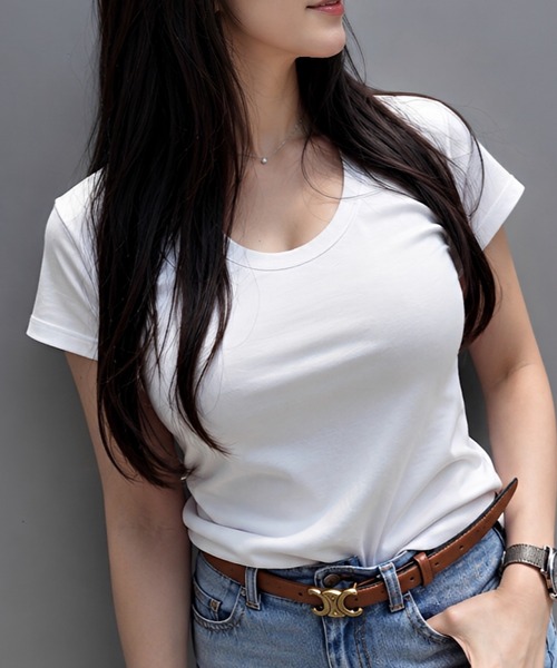 THEODORIC.dy(セオドリックディ)の「ラウンドネック フィットTシャツ(Tシャツ/カットソー・レディース・ライトピンク/アイボリー/ブラック・FREE)」の14枚目の写真
