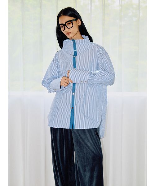 null.（ヌル）の「スタンドカラーシャツ（シャツ/ブラウス・レディース・ホワイト/ブルー・F）」の13枚目の写真