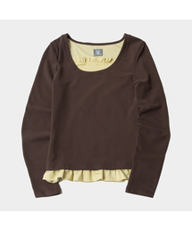 SOME PLACE（サムプレイス）の「フリルダブルレイヤードラウンドネックロングスリーブレスTシャツ_3COLOR（Tシャツ/カットソー）」