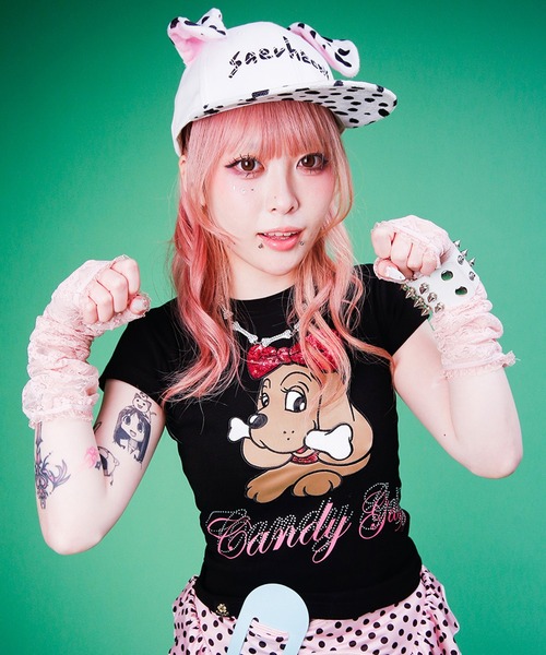 GALFY（ガルフィー）の「Candy Galfy-キラピカラブリィTee（Tシャツ/カットソー・レディース・ホワイト/ブラック/ピンク・FREE）」の3枚目の写真