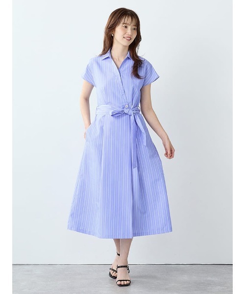 Perfect Suit FActory（パーフェクトスーツファクトリー）の「ストライプシャツワンピース（ワンピース・レディース・ブラック/ブルー・M/L）」の2枚目の写真
