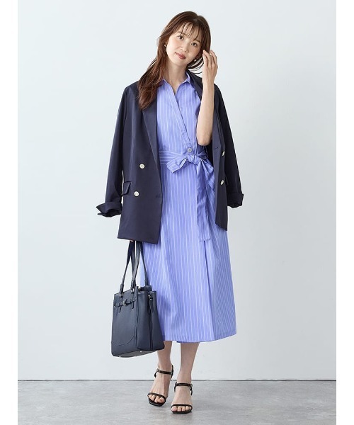 Perfect Suit FActory（パーフェクトスーツファクトリー）の「ストライプシャツワンピース（ワンピース・レディース・ブラック/ブルー・M/L）」の4枚目の写真