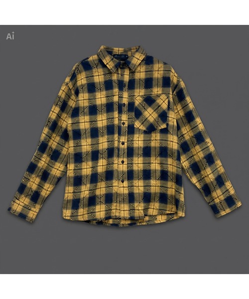 revertical(リバーティカル)の「ダメージチェック オーバーサイズ ネルシャツ(シャツ/ブラウス・メンズ・イエロー・MEDIUM/LARGE)」の1枚目の写真