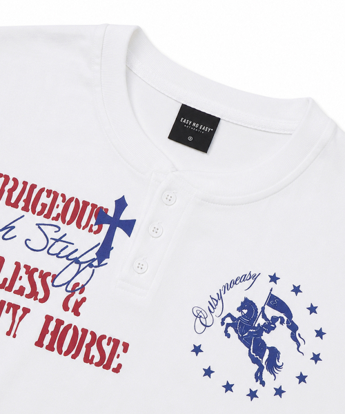 EASY NO EASY(イージーノーイージー)の「ホースレタリングヘンリーネッククロップTシャツ - ホワイト(Tシャツ/カットソー・レディース・その他・1/2)」の8枚目の写真