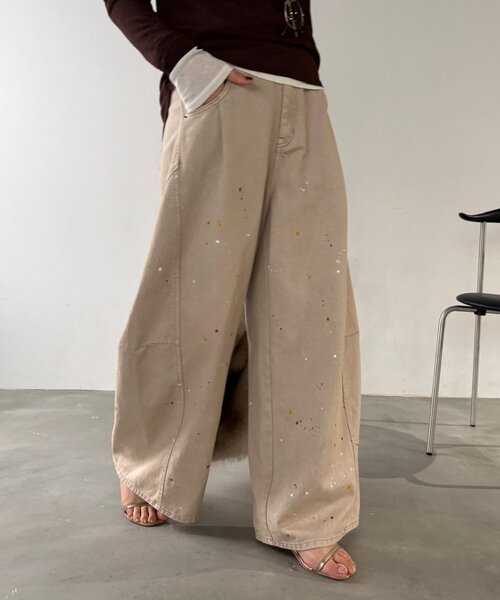 DouDou(ドゥドゥ)の「ペイントパンツ(その他パンツ・レディース・ブルー/ベージュ・38/36)」の1枚目の写真