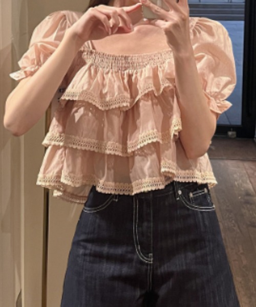 FACTOTUM(ファクトタム)の「レーストリムティアードブラウス(シャツ/ブラウス・レディース・ホワイト/ピンク/ブラック・FREE)」の18枚目の写真