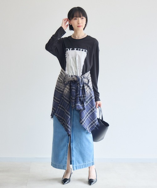 Paradise Picnic(パラダイスピクニック)の「33℃ 接触冷感 箔ペイント掠れラバーTシャツ(Tシャツ/カットソー・レディース・ホワイト/ブラック/カーキ・FREE)」の4枚目の写真