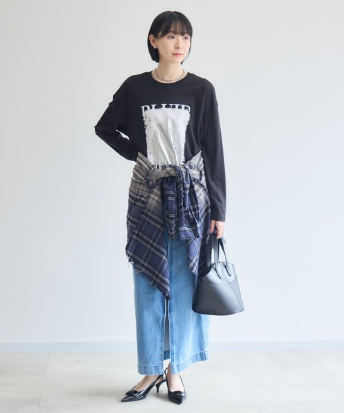 Paradise Picnic(パラダイスピクニック)の「33℃ 接触冷感 箔ペイント掠れラバーTシャツ(Tシャツ/カットソー・レディース・ホワイト/ブラック/カーキ・FREE)」の5枚目の写真