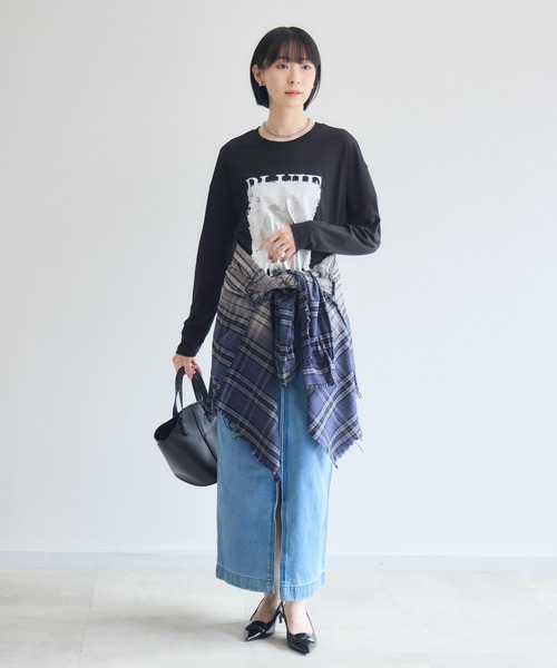 Paradise Picnic(パラダイスピクニック)の「33℃ 接触冷感 箔ペイント掠れラバーTシャツ(Tシャツ/カットソー・レディース・ホワイト/ブラック/カーキ・FREE)」の6枚目の写真