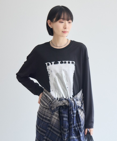 Paradise Picnic(パラダイスピクニック)の「33℃ 接触冷感 箔ペイント掠れラバーTシャツ(Tシャツ/カットソー・レディース・ホワイト/ブラック/カーキ・FREE)」の7枚目の写真