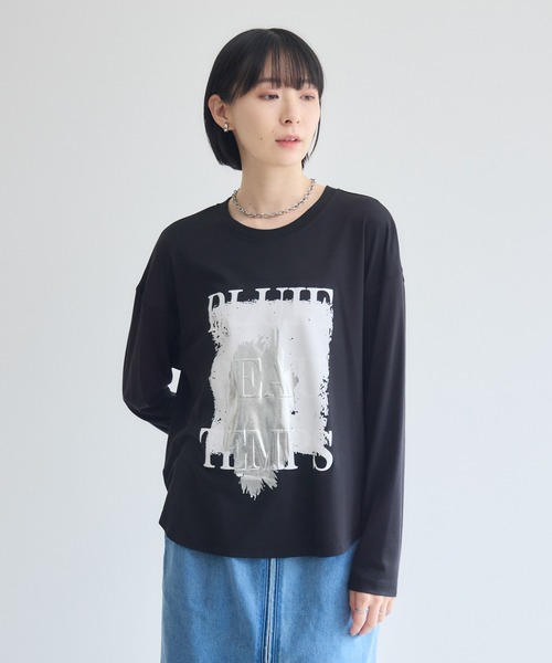 Paradise Picnic(パラダイスピクニック)の「33℃ 接触冷感 箔ペイント掠れラバーTシャツ(Tシャツ/カットソー・レディース・ホワイト/ブラック/カーキ・FREE)」の8枚目の写真
