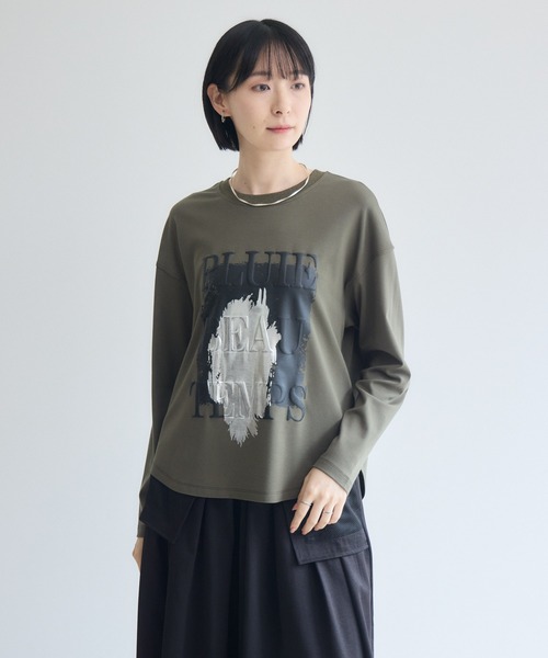 Paradise Picnic(パラダイスピクニック)の「33℃ 接触冷感 箔ペイント掠れラバーTシャツ(Tシャツ/カットソー・レディース・ホワイト/ブラック/カーキ・FREE)」の12枚目の写真
