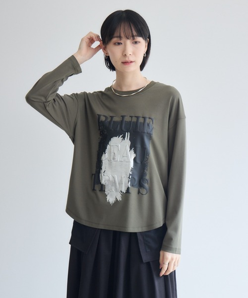 Paradise Picnic(パラダイスピクニック)の「33℃ 接触冷感 箔ペイント掠れラバーTシャツ(Tシャツ/カットソー・レディース・ホワイト/ブラック/カーキ・FREE)」の14枚目の写真