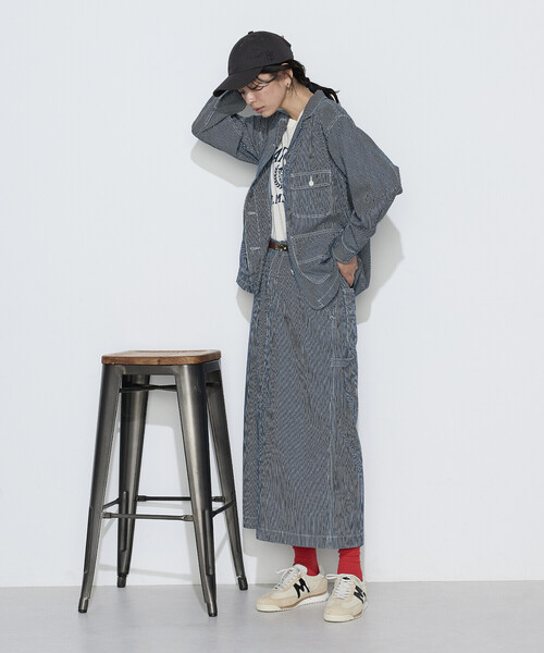 COMME CA Wardrobe(コムサワードローブ)の「〔 +サイズ 〕 ヒッコリー カバーオール(その他アウター・レディース・ホワイト/インディゴブルー・13号)」の7枚目の写真
