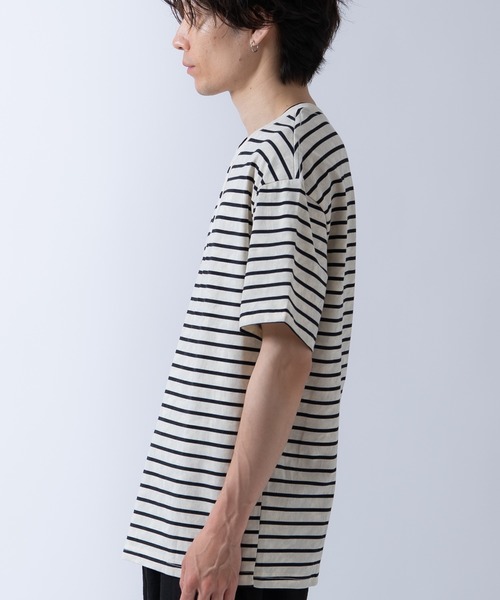 improves(インプローブス)の「フェイクレイヤード ヘンリーネックデザイン ボーダー 半袖Tシャツ(Tシャツ/カットソー・メンズ・ブラック/グレー/ベージュ・LARGE/MEDIUM)」の9枚目の写真