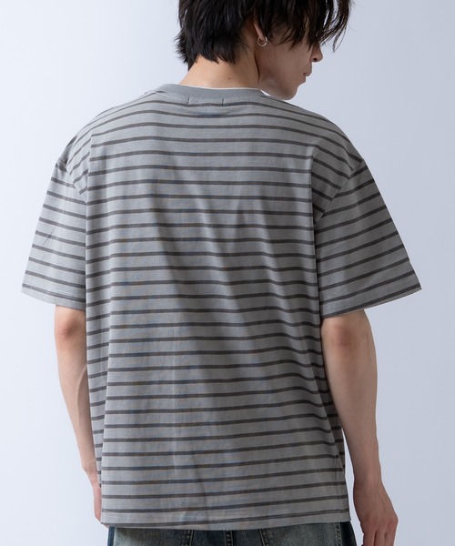 improves(インプローブス)の「フェイクレイヤード ヘンリーネックデザイン ボーダー 半袖Tシャツ(Tシャツ/カットソー・メンズ・ブラック/グレー/ベージュ・LARGE/MEDIUM)」の6枚目の写真
