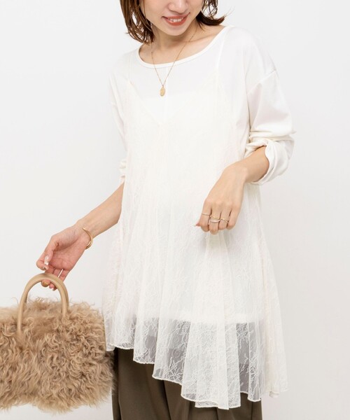 NOLLEY’S(ノーリーズ)の「【WEB限定】ウォッシャブルアシメレースキャミ(キャミソール・レディース・ブラック/オフホワイト・FREE)」の1枚目の写真