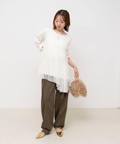 NOLLEY’S(ノーリーズ)の「【WEB限定】ウォッシャブルアシメレースキャミ(キャミソール・レディース・ブラック/オフホワイト・FREE)」の12枚目の写真