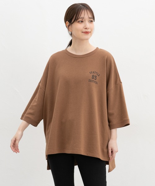 Honeys(ハニーズ)の「7分袖ロゴゆるチュニック(Tシャツ/カットソー・レディース・ライトブラウン/ヘザーチャコール/ブラック/グリーン・F)」の4枚目の写真