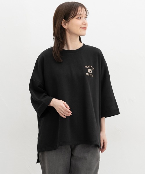 Honeys(ハニーズ)の「7分袖ロゴゆるチュニック(Tシャツ/カットソー・レディース・ライトブラウン/ヘザーチャコール/ブラック/グリーン・F)」の17枚目の写真
