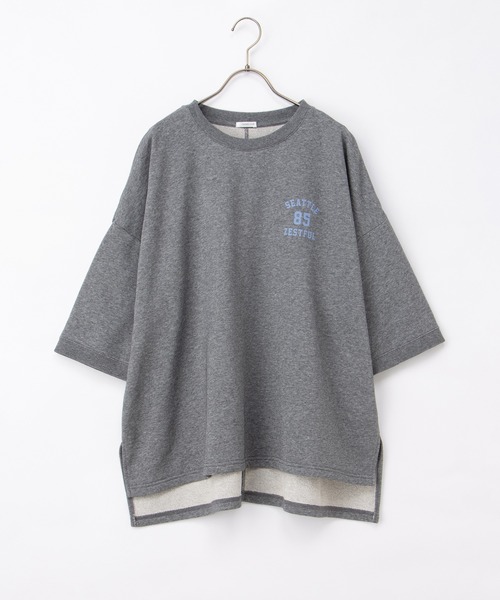 Honeys(ハニーズ)の「7分袖ロゴゆるチュニック(Tシャツ/カットソー・レディース・ライトブラウン/ヘザーチャコール/ブラック/グリーン・F)」の5枚目の写真