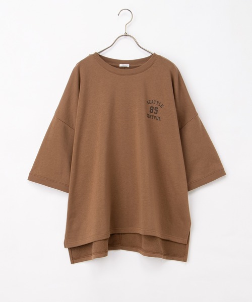 Honeys(ハニーズ)の「7分袖ロゴゆるチュニック(Tシャツ/カットソー・レディース・ライトブラウン/ヘザーチャコール/ブラック/グリーン・F)」の7枚目の写真