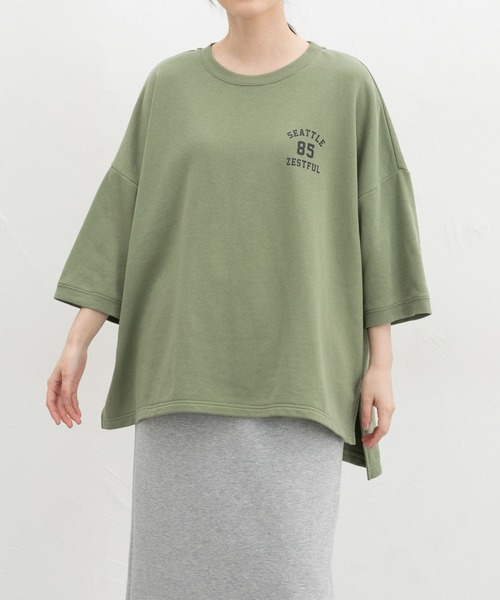 Honeys(ハニーズ)の「7分袖ロゴゆるチュニック(Tシャツ/カットソー・レディース・ライトブラウン/ヘザーチャコール/ブラック/グリーン・F)」の9枚目の写真