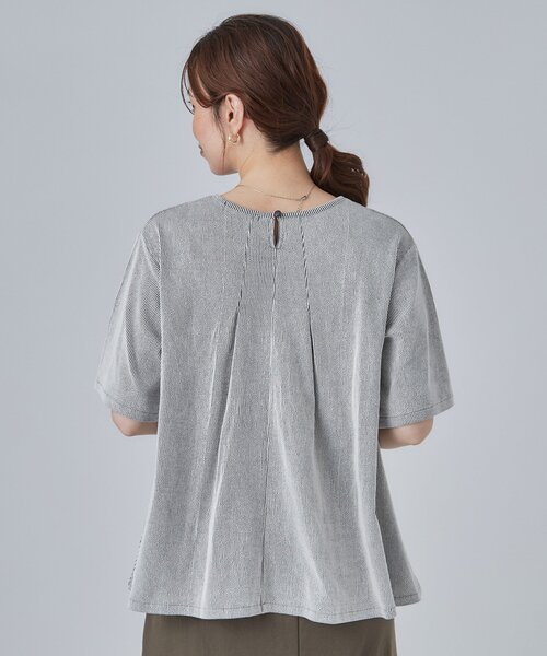 SHOO・LA・RUE（シューラルー）の「【洗濯機可/S-LL】インせずすっきり見え ストライプ柄タックトップス（Tシャツ/カットソー・レディース・ネイビー系2/ワイン系1/グレー系その他3・02/01/04/03）」の16枚目の写真