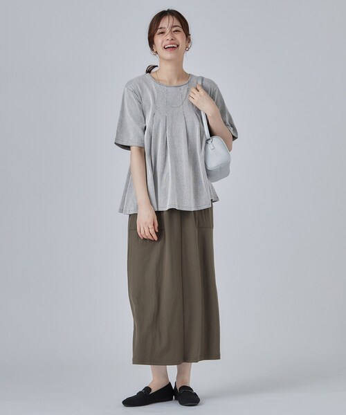 SHOO・LA・RUE（シューラルー）の「【洗濯機可/S-LL】インせずすっきり見え ストライプ柄タックトップス（Tシャツ/カットソー・レディース・ネイビー系2/ワイン系1/グレー系その他3・02/01/04/03）」の17枚目の写真
