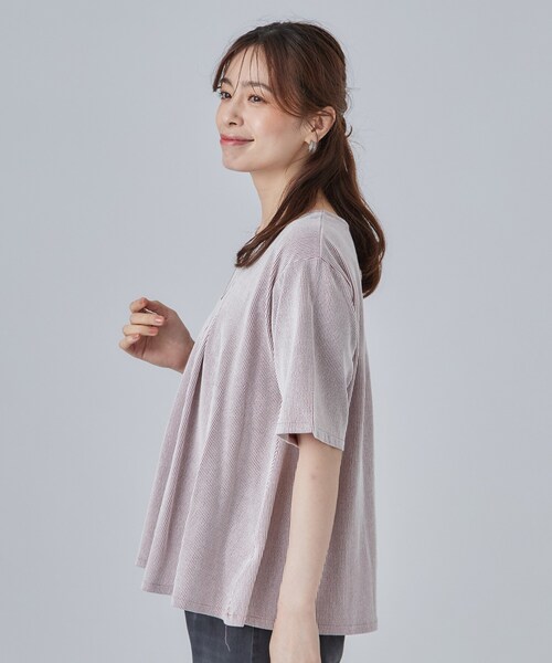 SHOO・LA・RUE（シューラルー）の「【洗濯機可/S-LL】インせずすっきり見え ストライプ柄タックトップス（Tシャツ/カットソー・レディース・ネイビー系2/ワイン系1/グレー系その他3・02/01/04/03）」の20枚目の写真