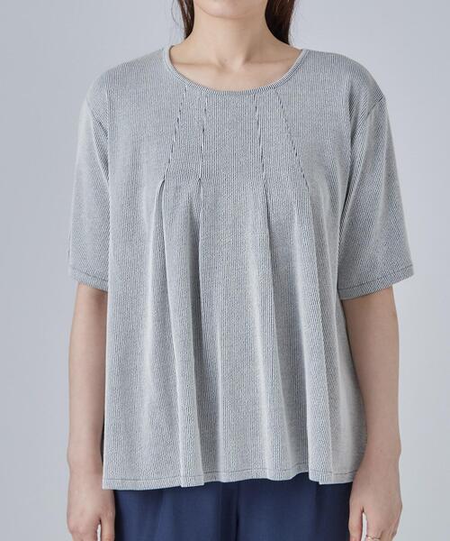 SHOO・LA・RUE（シューラルー）の「【洗濯機可/S-LL】インせずすっきり見え ストライプ柄タックトップス（Tシャツ/カットソー・レディース・ネイビー系2/ワイン系1/グレー系その他3・02/01/04/03）」の15枚目の写真